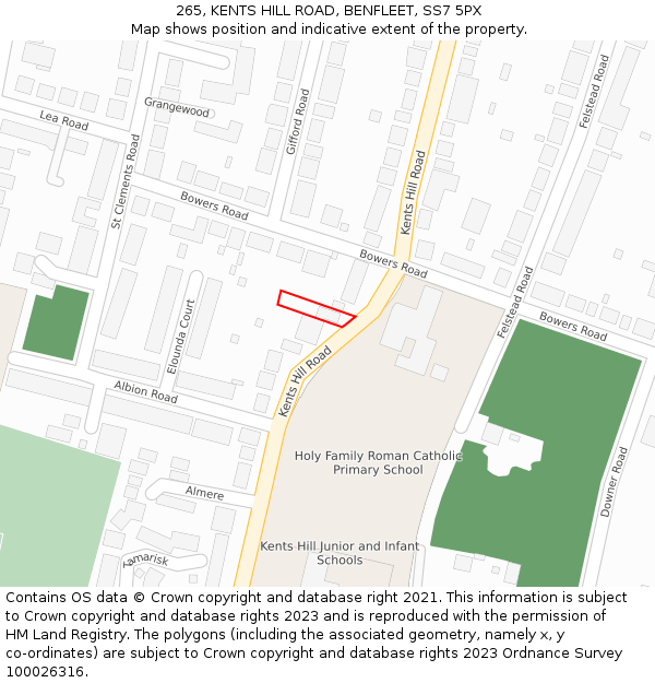 265, KENTS HILL ROAD, BENFLEET, SS7 5PX: Location map and indicative extent of plot