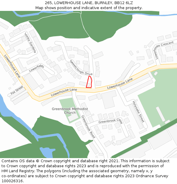 265, LOWERHOUSE LANE, BURNLEY, BB12 6LZ: Location map and indicative extent of plot
