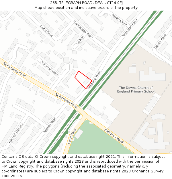 265, TELEGRAPH ROAD, DEAL, CT14 9EJ: Location map and indicative extent of plot