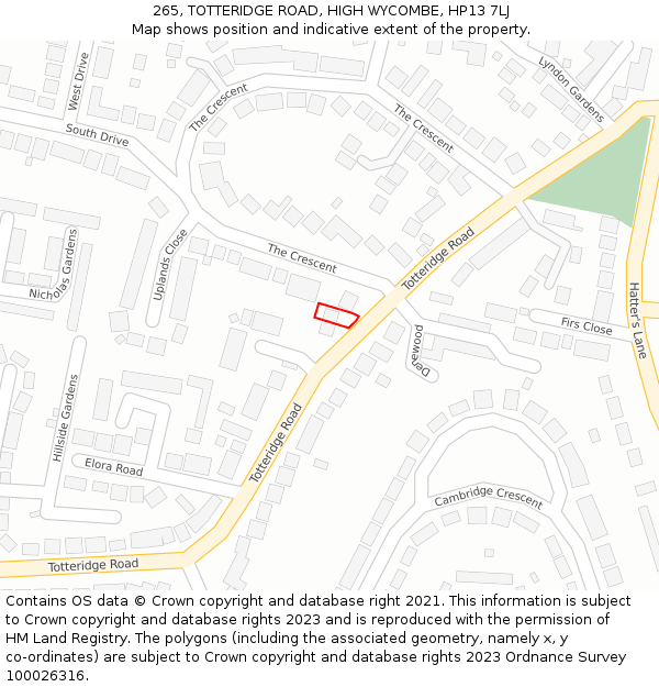 265, TOTTERIDGE ROAD, HIGH WYCOMBE, HP13 7LJ: Location map and indicative extent of plot