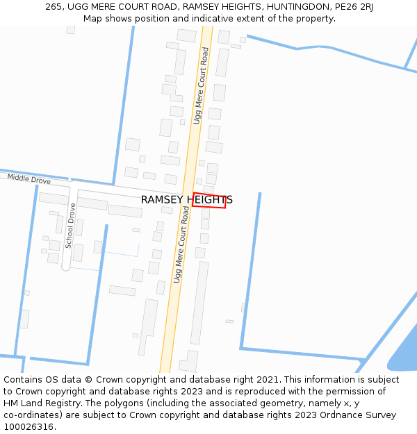 265, UGG MERE COURT ROAD, RAMSEY HEIGHTS, HUNTINGDON, PE26 2RJ: Location map and indicative extent of plot