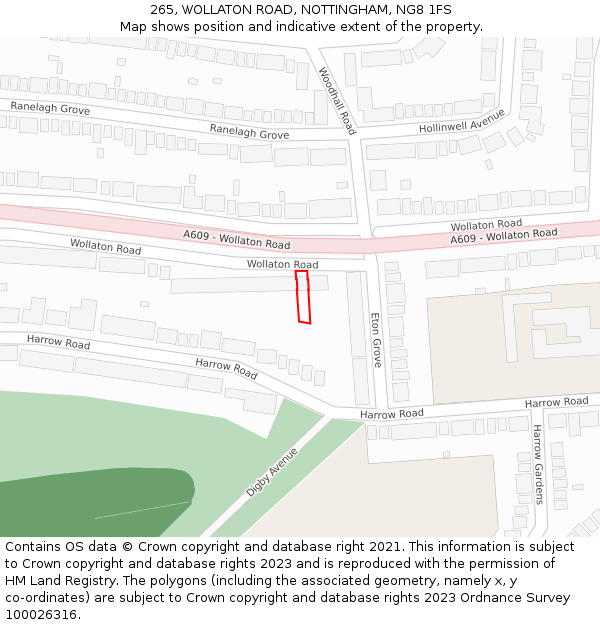 265, WOLLATON ROAD, NOTTINGHAM, NG8 1FS: Location map and indicative extent of plot