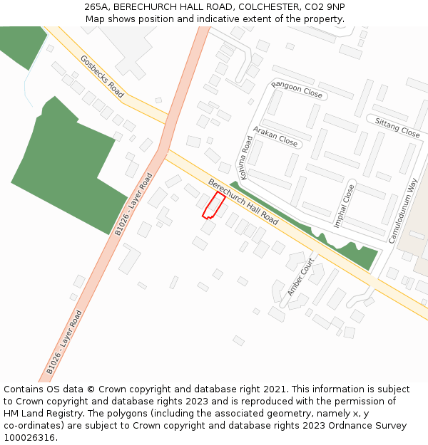 265A, BERECHURCH HALL ROAD, COLCHESTER, CO2 9NP: Location map and indicative extent of plot