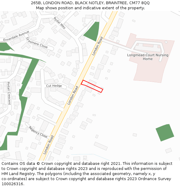 265B, LONDON ROAD, BLACK NOTLEY, BRAINTREE, CM77 8QQ: Location map and indicative extent of plot