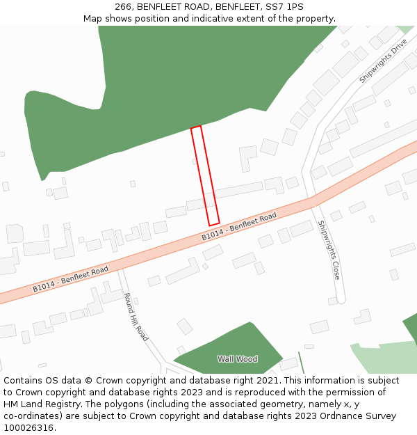 266, BENFLEET ROAD, BENFLEET, SS7 1PS: Location map and indicative extent of plot