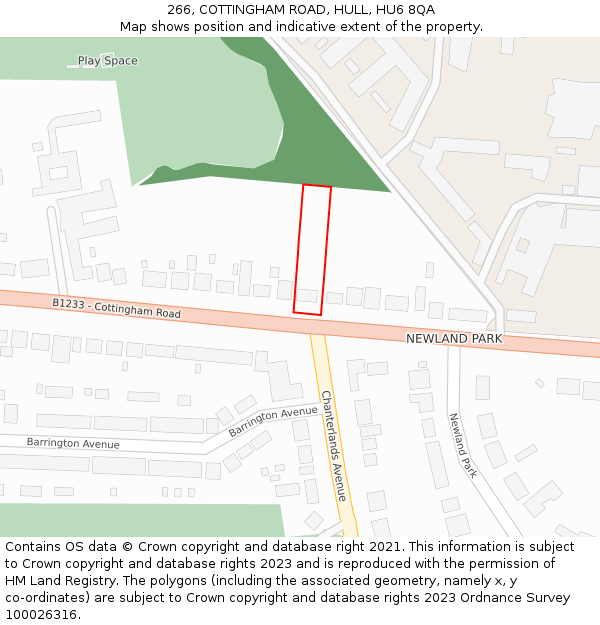 266, COTTINGHAM ROAD, HULL, HU6 8QA: Location map and indicative extent of plot
