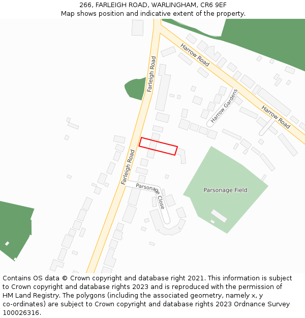 266, FARLEIGH ROAD, WARLINGHAM, CR6 9EF: Location map and indicative extent of plot