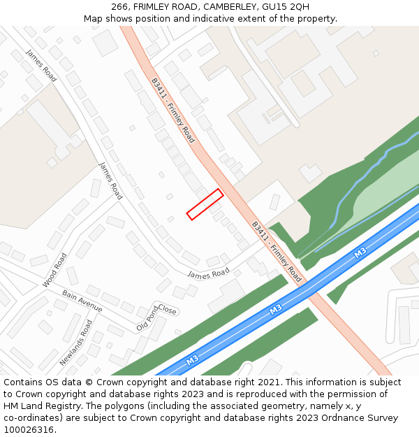 266, FRIMLEY ROAD, CAMBERLEY, GU15 2QH: Location map and indicative extent of plot