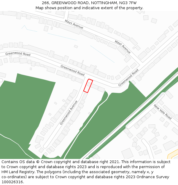 266, GREENWOOD ROAD, NOTTINGHAM, NG3 7FW: Location map and indicative extent of plot