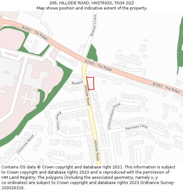 266, HILLSIDE ROAD, HASTINGS, TN34 2QZ: Location map and indicative extent of plot