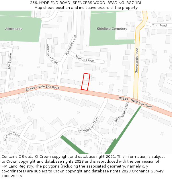 266, HYDE END ROAD, SPENCERS WOOD, READING, RG7 1DL: Location map and indicative extent of plot