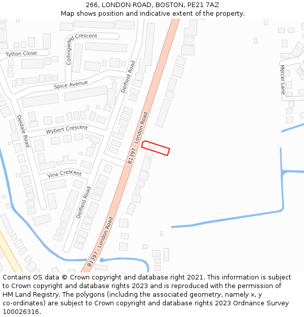 266, LONDON ROAD, BOSTON, PE21 7AZ: Location map and indicative extent of plot