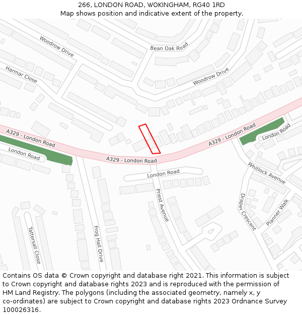 266, LONDON ROAD, WOKINGHAM, RG40 1RD: Location map and indicative extent of plot