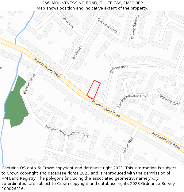 266, MOUNTNESSING ROAD, BILLERICAY, CM12 0EP: Location map and indicative extent of plot