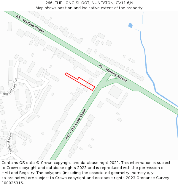 266, THE LONG SHOOT, NUNEATON, CV11 6JN: Location map and indicative extent of plot