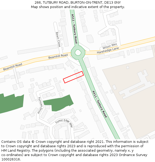 266, TUTBURY ROAD, BURTON-ON-TRENT, DE13 0NY: Location map and indicative extent of plot