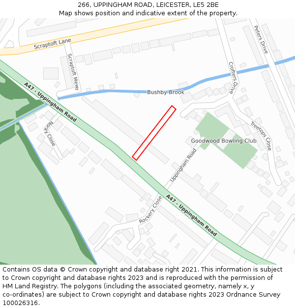 266, UPPINGHAM ROAD, LEICESTER, LE5 2BE: Location map and indicative extent of plot