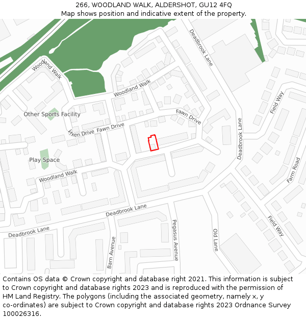 266, WOODLAND WALK, ALDERSHOT, GU12 4FQ: Location map and indicative extent of plot