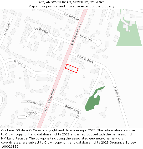 267, ANDOVER ROAD, NEWBURY, RG14 6PN: Location map and indicative extent of plot