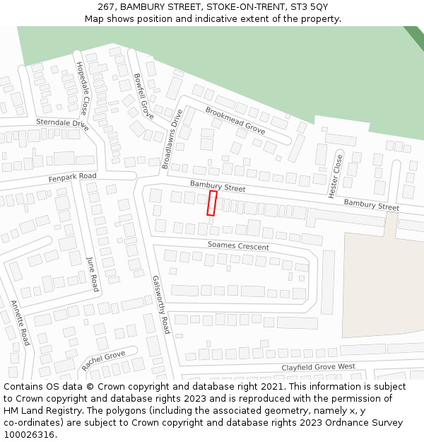 267, BAMBURY STREET, STOKE-ON-TRENT, ST3 5QY: Location map and indicative extent of plot