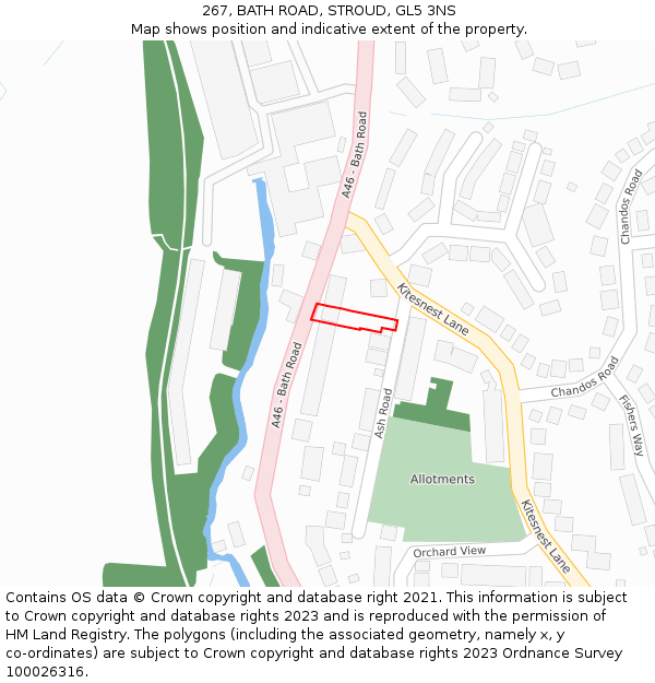 267, BATH ROAD, STROUD, GL5 3NS: Location map and indicative extent of plot