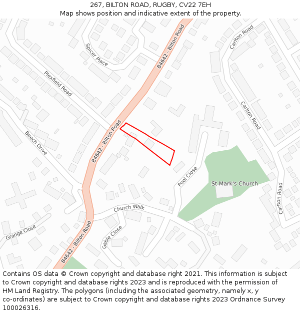 267, BILTON ROAD, RUGBY, CV22 7EH: Location map and indicative extent of plot