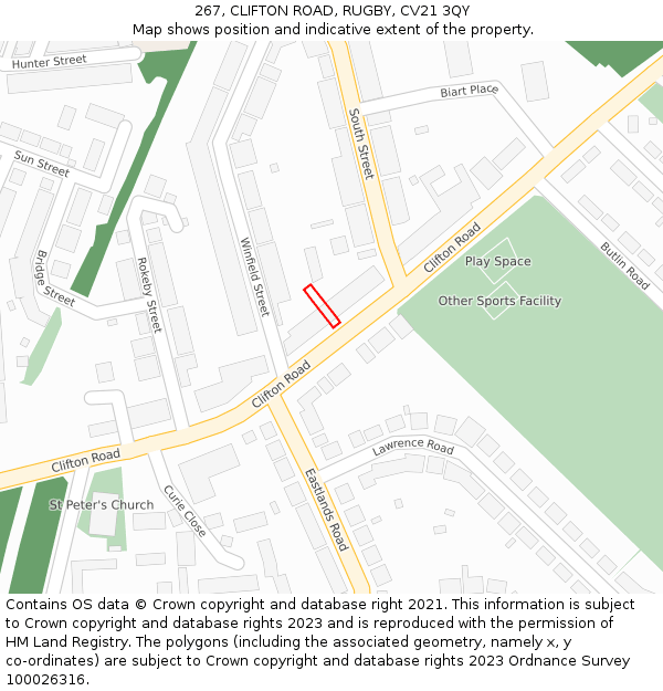 267, CLIFTON ROAD, RUGBY, CV21 3QY: Location map and indicative extent of plot