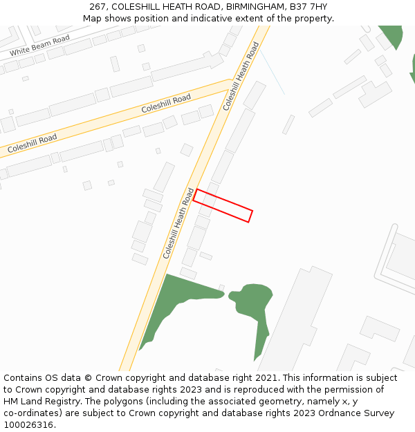 267, COLESHILL HEATH ROAD, BIRMINGHAM, B37 7HY: Location map and indicative extent of plot