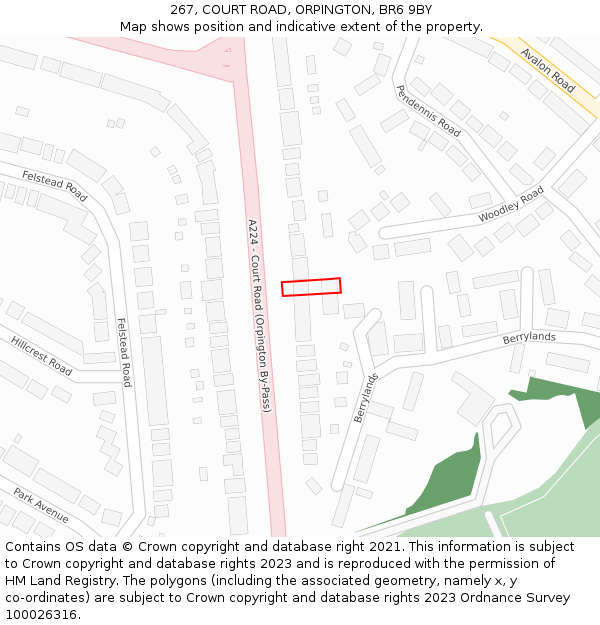 267, COURT ROAD, ORPINGTON, BR6 9BY: Location map and indicative extent of plot
