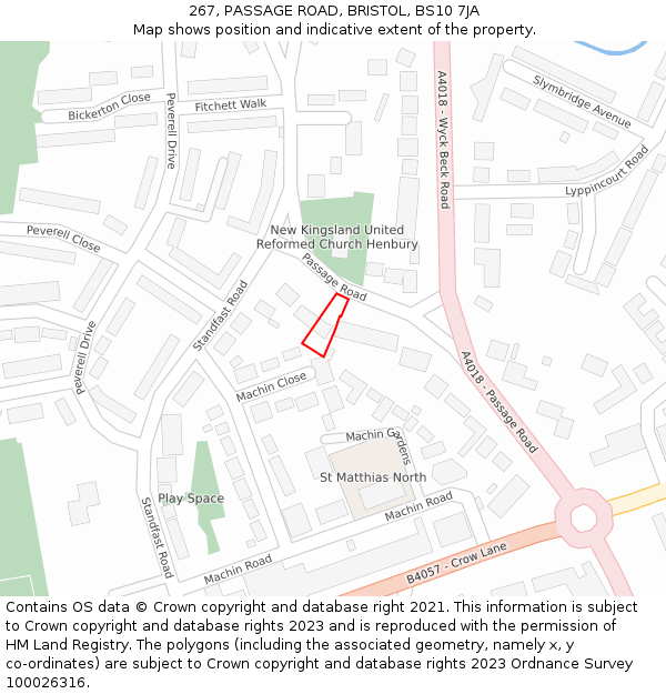 267, PASSAGE ROAD, BRISTOL, BS10 7JA: Location map and indicative extent of plot