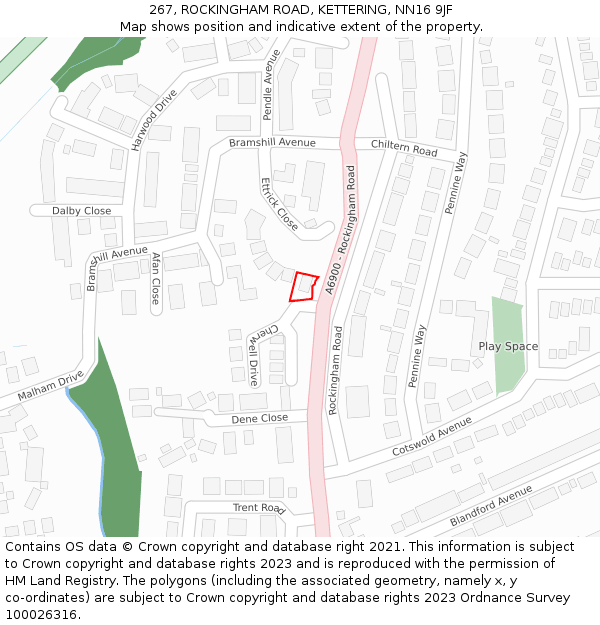267, ROCKINGHAM ROAD, KETTERING, NN16 9JF: Location map and indicative extent of plot