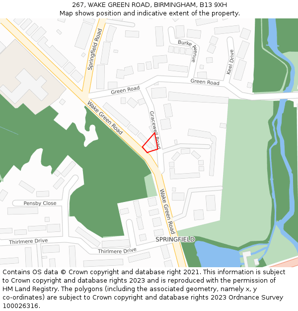 267, WAKE GREEN ROAD, BIRMINGHAM, B13 9XH: Location map and indicative extent of plot