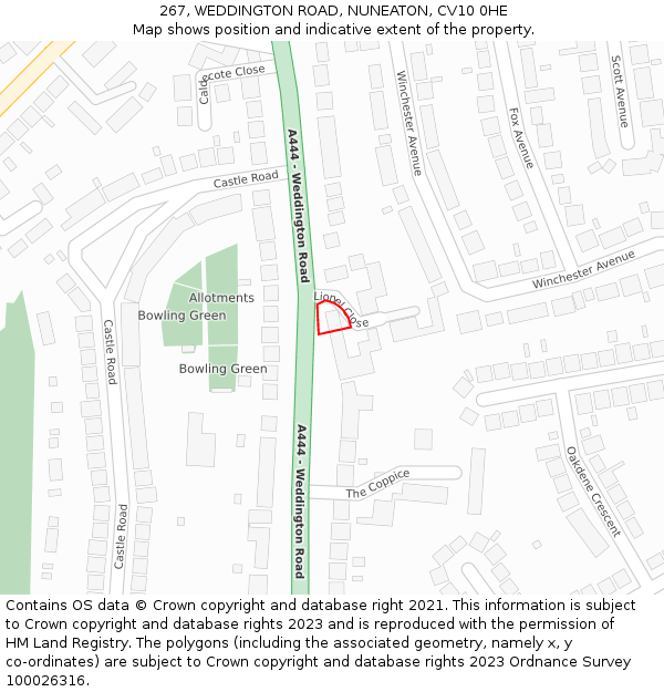 267, WEDDINGTON ROAD, NUNEATON, CV10 0HE: Location map and indicative extent of plot