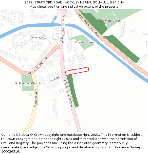 2679, STRATFORD ROAD, HOCKLEY HEATH, SOLIHULL, B94 5NH: Location map and indicative extent of plot