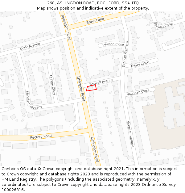 268, ASHINGDON ROAD, ROCHFORD, SS4 1TQ: Location map and indicative extent of plot