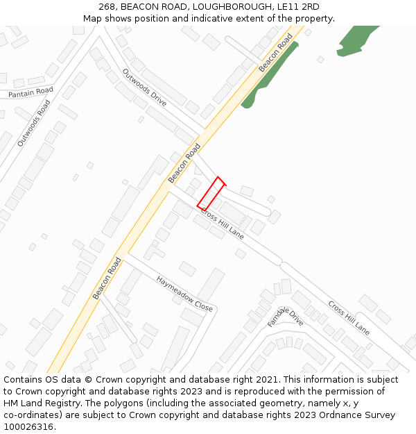 268, BEACON ROAD, LOUGHBOROUGH, LE11 2RD: Location map and indicative extent of plot