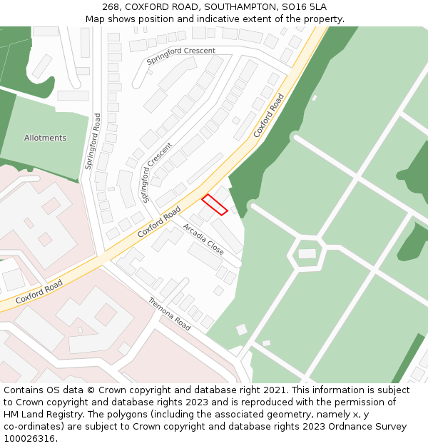 268, COXFORD ROAD, SOUTHAMPTON, SO16 5LA: Location map and indicative extent of plot