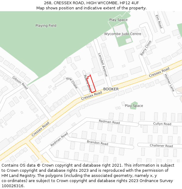 268, CRESSEX ROAD, HIGH WYCOMBE, HP12 4UF: Location map and indicative extent of plot