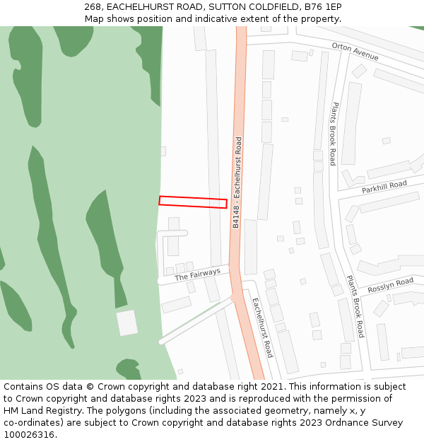 268, EACHELHURST ROAD, SUTTON COLDFIELD, B76 1EP: Location map and indicative extent of plot