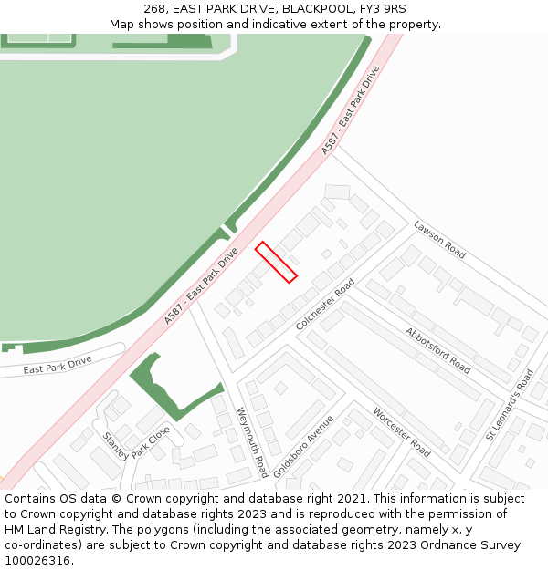 268, EAST PARK DRIVE, BLACKPOOL, FY3 9RS: Location map and indicative extent of plot