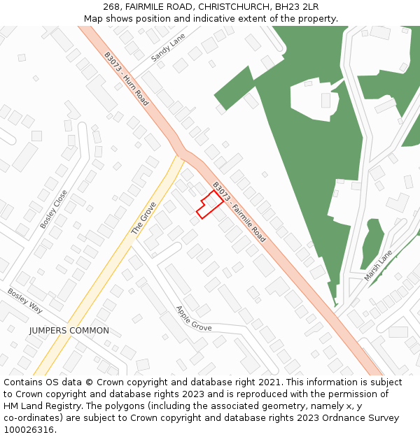 268, FAIRMILE ROAD, CHRISTCHURCH, BH23 2LR: Location map and indicative extent of plot
