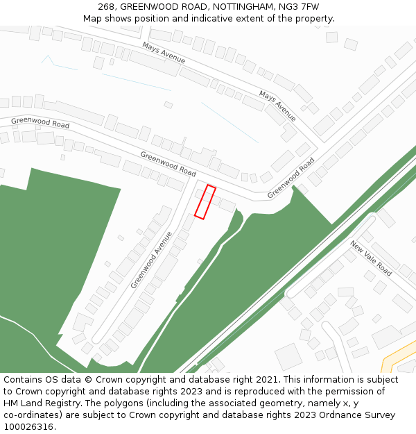 268, GREENWOOD ROAD, NOTTINGHAM, NG3 7FW: Location map and indicative extent of plot