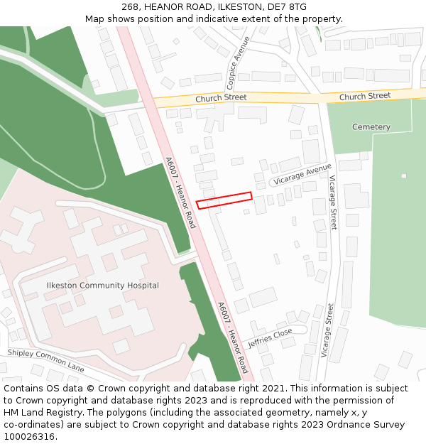 268, HEANOR ROAD, ILKESTON, DE7 8TG: Location map and indicative extent of plot