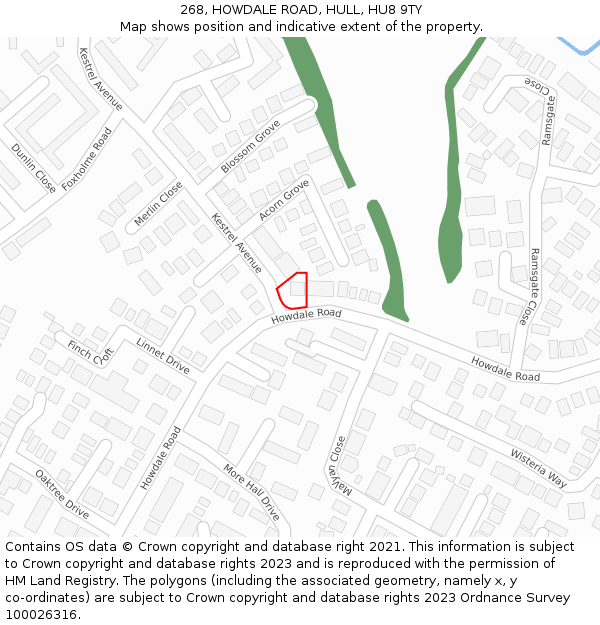 268, HOWDALE ROAD, HULL, HU8 9TY: Location map and indicative extent of plot