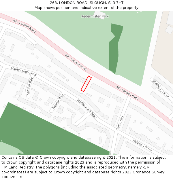 268, LONDON ROAD, SLOUGH, SL3 7HT: Location map and indicative extent of plot