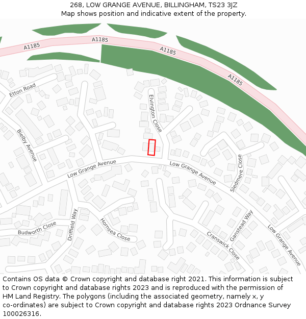268, LOW GRANGE AVENUE, BILLINGHAM, TS23 3JZ: Location map and indicative extent of plot