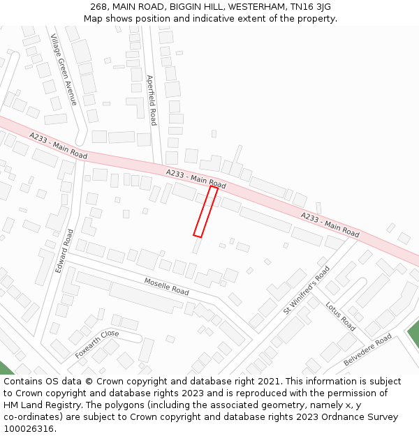 268, MAIN ROAD, BIGGIN HILL, WESTERHAM, TN16 3JG: Location map and indicative extent of plot