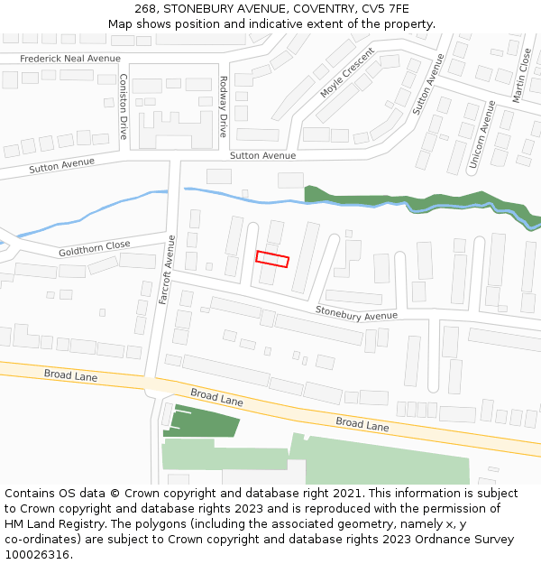 268, STONEBURY AVENUE, COVENTRY, CV5 7FE: Location map and indicative extent of plot