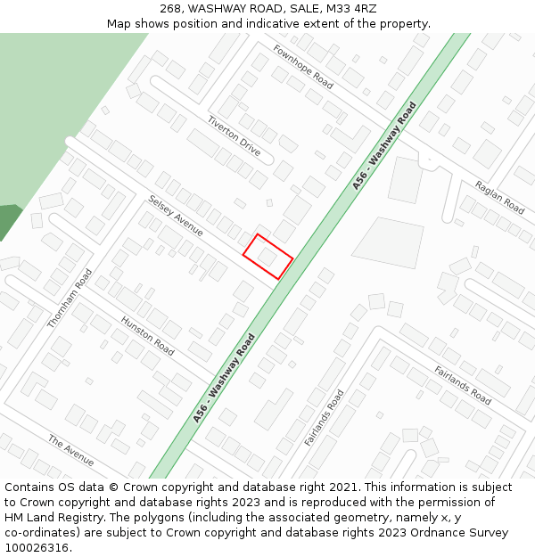 268, WASHWAY ROAD, SALE, M33 4RZ: Location map and indicative extent of plot