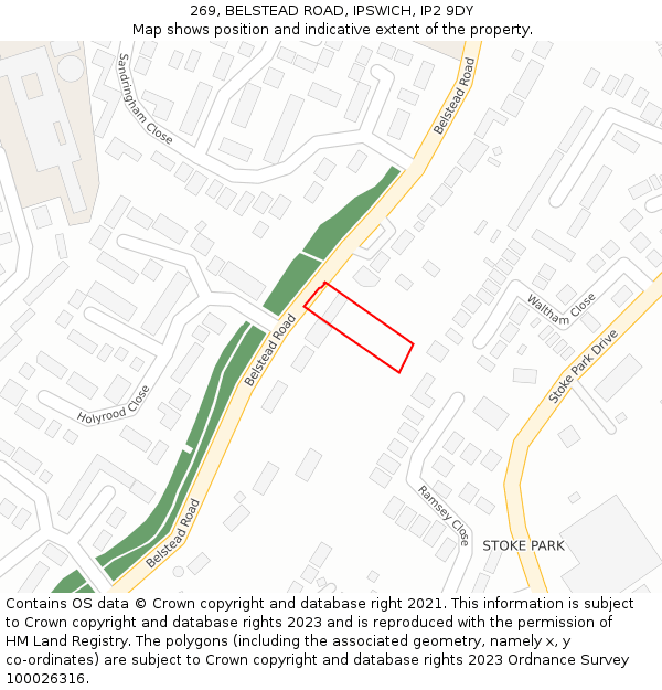 269, BELSTEAD ROAD, IPSWICH, IP2 9DY: Location map and indicative extent of plot